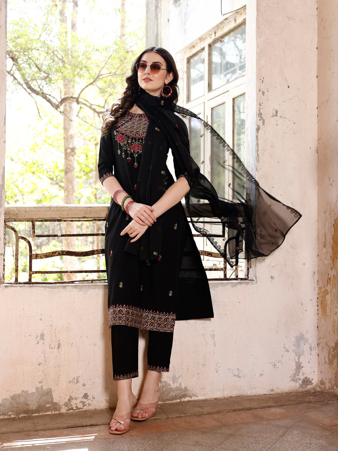 Embroidered Kurta With Pant & Organza Embroidered Dupatta Premium, Multicolor - Hiral Fashion | Grocsy