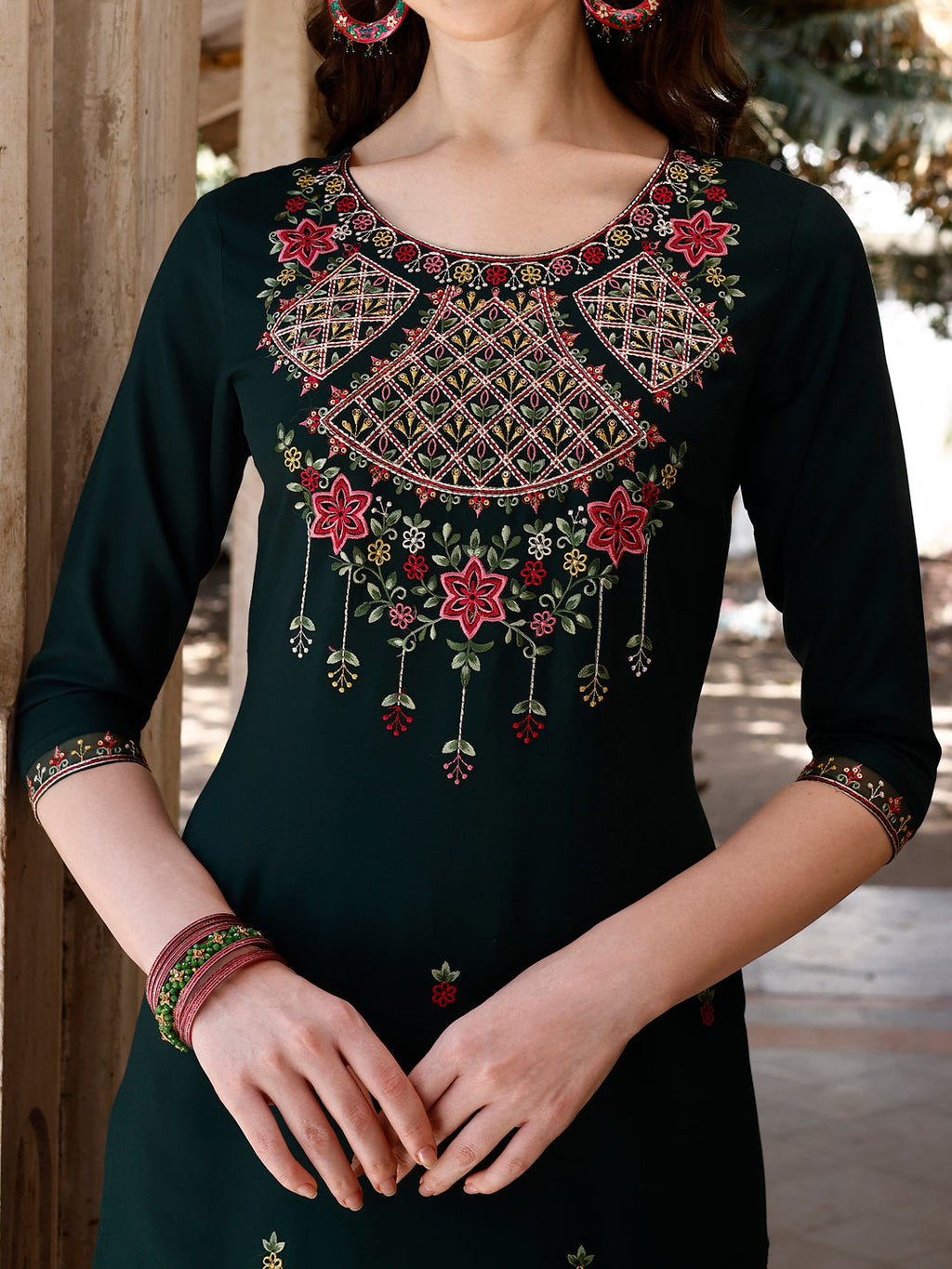Embroidered Kurta With Pant & Organza Embroidered Dupatta Premium, Multicolor - Hiral Fashion | Grocsy