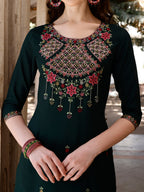 Embroidered Kurta With Pant & Organza Embroidered Dupatta Premium, Multicolor - Hiral Fashion | Grocsy