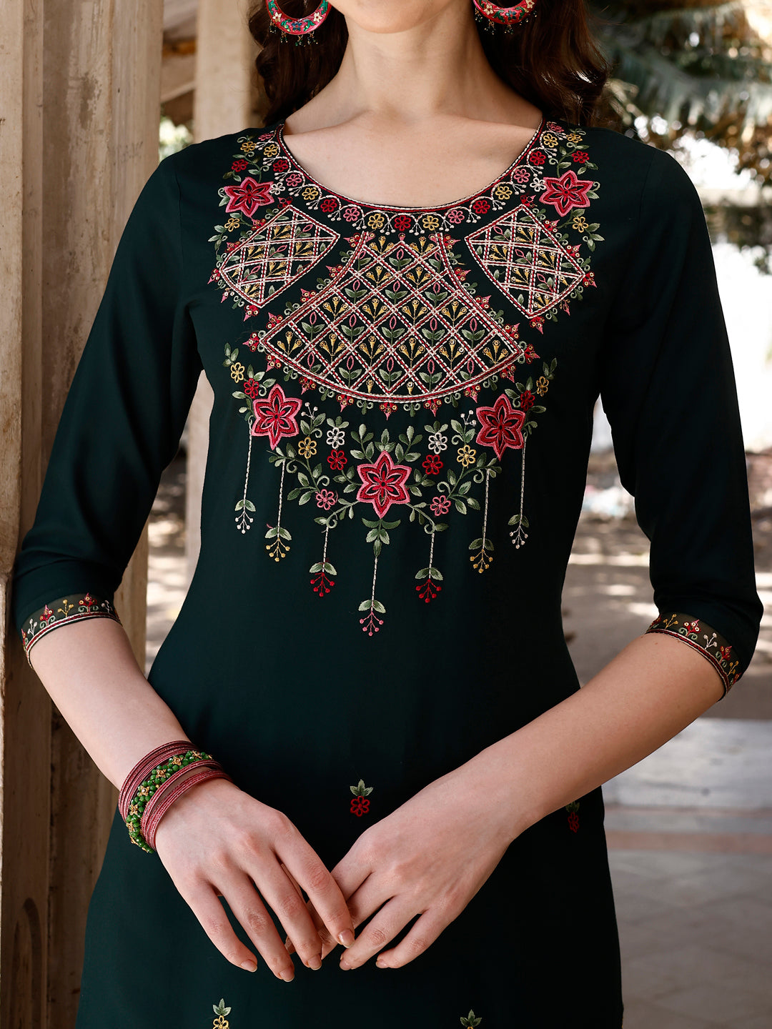 Embroidered Kurta With Pant & Organza Embroidered Dupatta Premium, Multicolor - Hiral Fashion | Grocsy