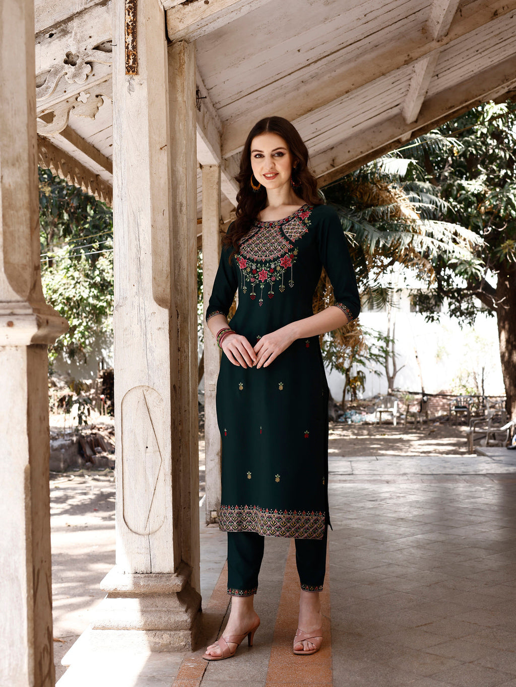 Embroidered Kurta With Pant & Organza Embroidered Dupatta Premium, Multicolor - Hiral Fashion | Grocsy