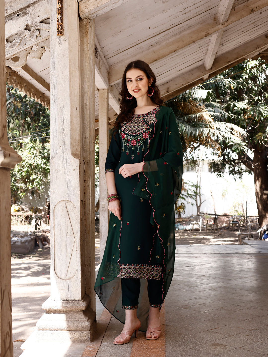 Embroidered Kurta With Pant & Organza Embroidered Dupatta Premium, Multicolor - Hiral Fashion | Grocsy