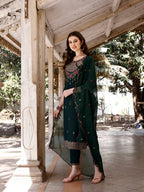 Embroidered Kurta With Pant & Organza Embroidered Dupatta Premium, Multicolor - Hiral Fashion | Grocsy