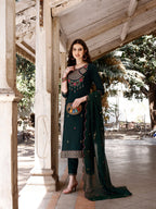 Embroidered Kurta With Pant & Organza Embroidered Dupatta Premium, Multicolor - Hiral Fashion | Grocsy