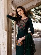 Embroidered Kurta With Pant & Organza Embroidered Dupatta Premium, Multicolor - Hiral Fashion | Grocsy