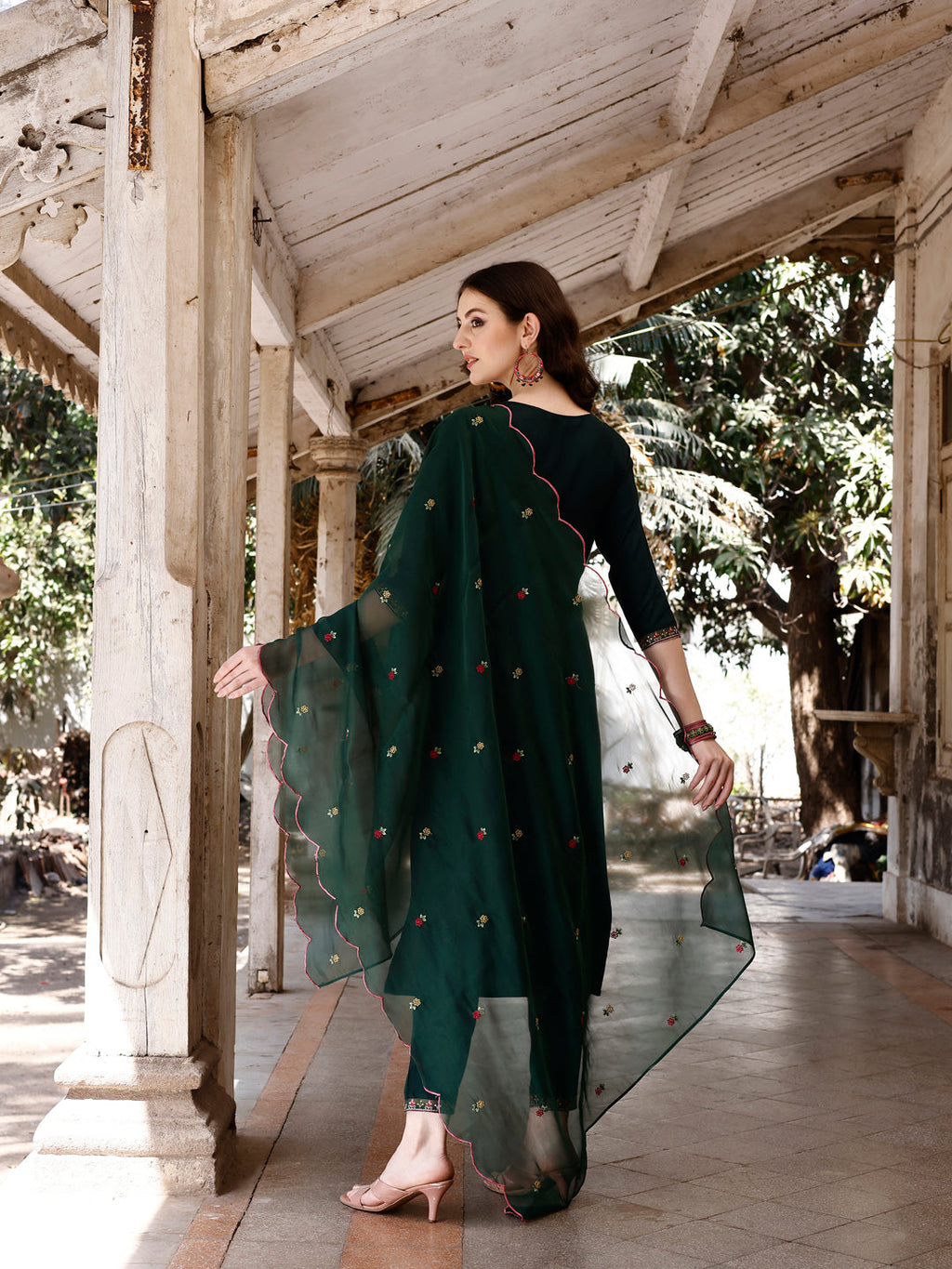 Embroidered Kurta With Pant & Organza Embroidered Dupatta Premium, Multicolor - Hiral Fashion | Grocsy