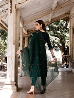 Embroidered Kurta With Pant & Organza Embroidered Dupatta Premium, Multicolor - Hiral Fashion | Grocsy