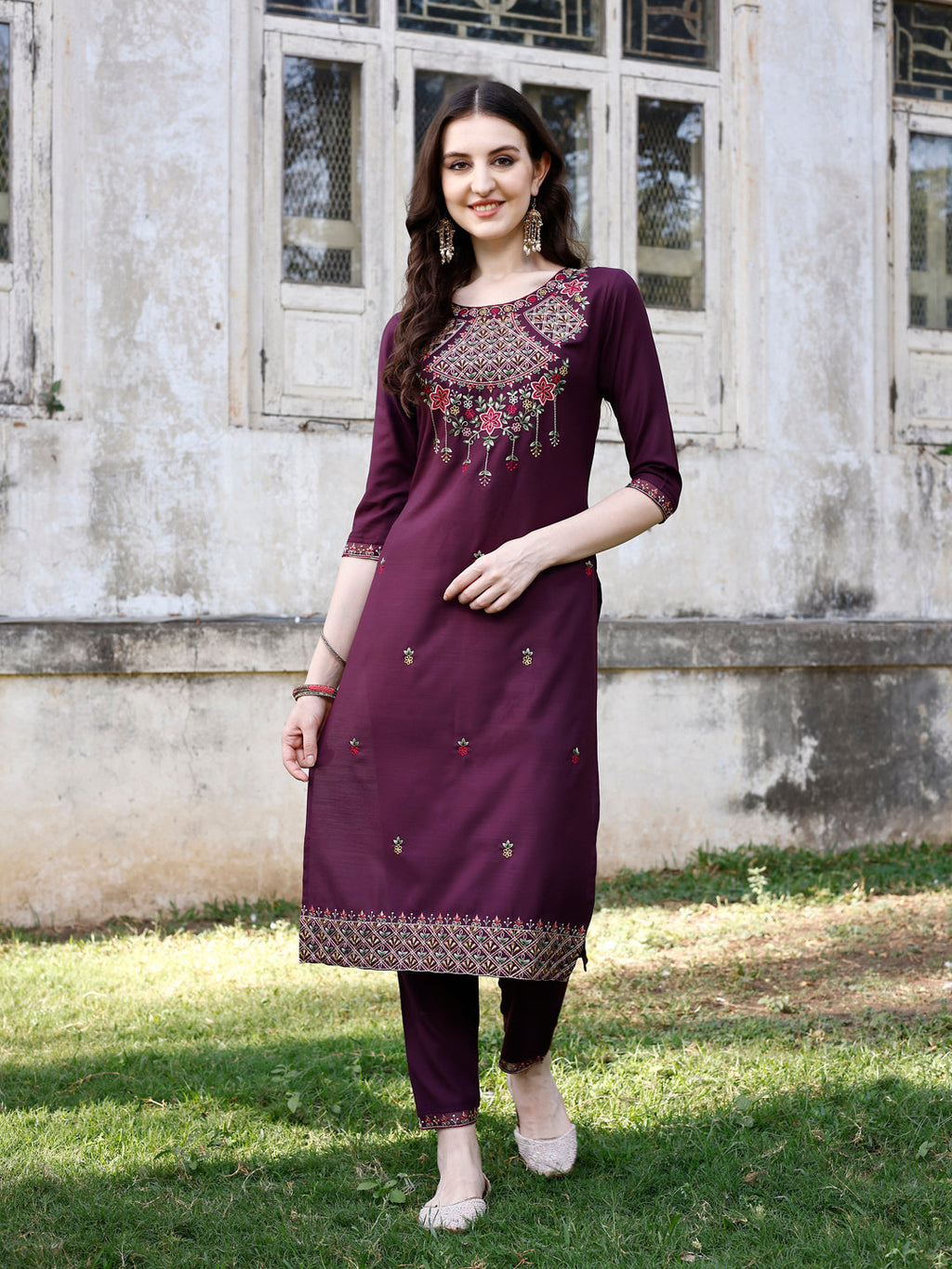 Embroidered Kurta With Pant & Organza Embroidered Dupatta Premium, Multicolor - Hiral Fashion | Grocsy