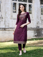 Embroidered Kurta With Pant & Organza Embroidered Dupatta Premium, Multicolor - Hiral Fashion | Grocsy