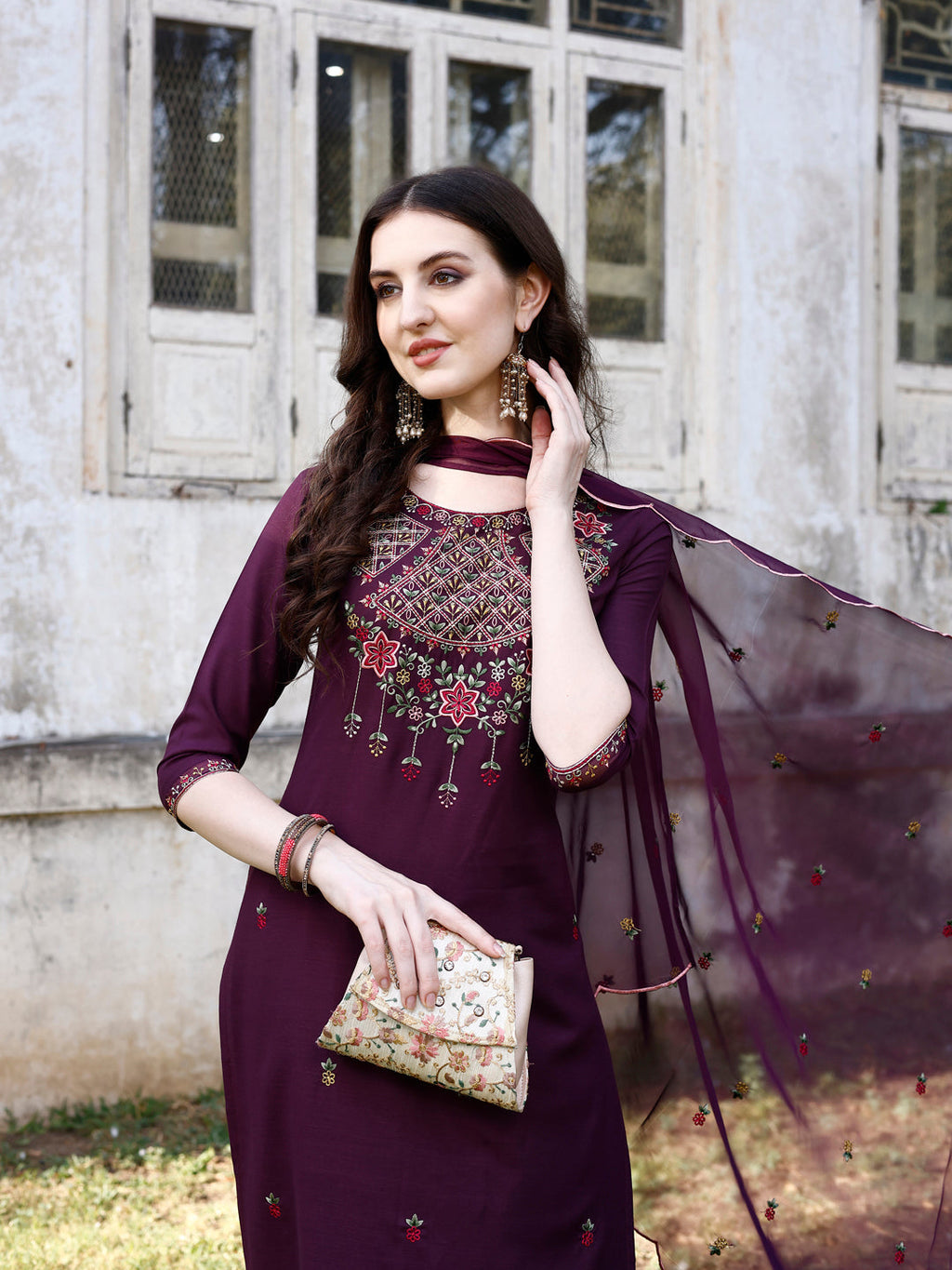 Embroidered Kurta With Pant & Organza Embroidered Dupatta Premium, Multicolor - Hiral Fashion | Grocsy