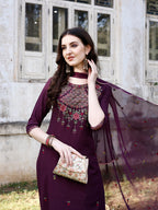 Embroidered Kurta With Pant & Organza Embroidered Dupatta Premium, Multicolor - Hiral Fashion | Grocsy