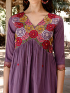 Alia Cut Hand Embroidered & Floral Embroidered Kurta With Pant & Organza Embroidered Dupatta Luxury Premium, Lavender - Hiral Fashion | Grocsy
