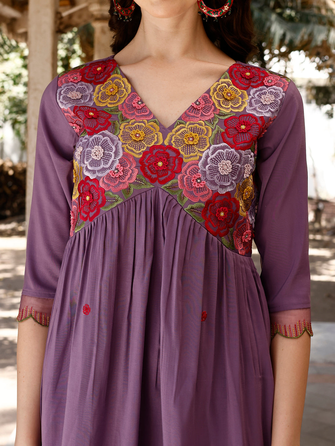 Alia Cut Hand Embroidered & Floral Embroidered Kurta With Pant & Organza Embroidered Dupatta Luxury Premium, Lavender - Hiral Fashion | Grocsy