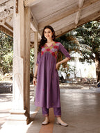 Alia Cut Hand Embroidered & Floral Embroidered Kurta With Pant & Organza Embroidered Dupatta Luxury Premium, Lavender - Hiral Fashion | Grocsy