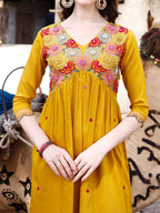 Alia Cut Hand Embroidered & Floral Embroidered Kurta With Pant & Organza Embroidered Dupatta Luxury Premium, Mustard - Hiral Fashion | Grocsy