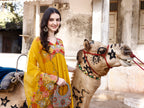 Alia Cut Hand Embroidered & Floral Embroidered Kurta With Pant & Organza Embroidered Dupatta Luxury Premium, Mustard - Hiral Fashion | Grocsy
