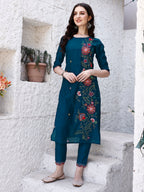 Hand Embroidered Kurta With Pant & Embroidered Organza Dupatta Luxury, Multicolor - Hiral Fashion | Grocsy
