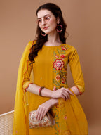 Hand Embroidered Kurta With Pant & Embroidered Organza Dupatta, Multicolor - Hiral Fashion | Grocsy