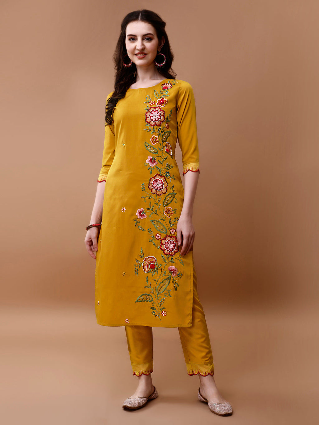 Hand Embroidered Kurta With Pant & Embroidered Organza Dupatta, Multicolor - Hiral Fashion | Grocsy