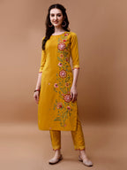 Hand Embroidered Kurta With Pant & Embroidered Organza Dupatta, Multicolor - Hiral Fashion | Grocsy