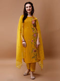 Hand Embroidered Kurta With Pant & Embroidered Organza Dupatta, Multicolor - Hiral Fashion | Grocsy