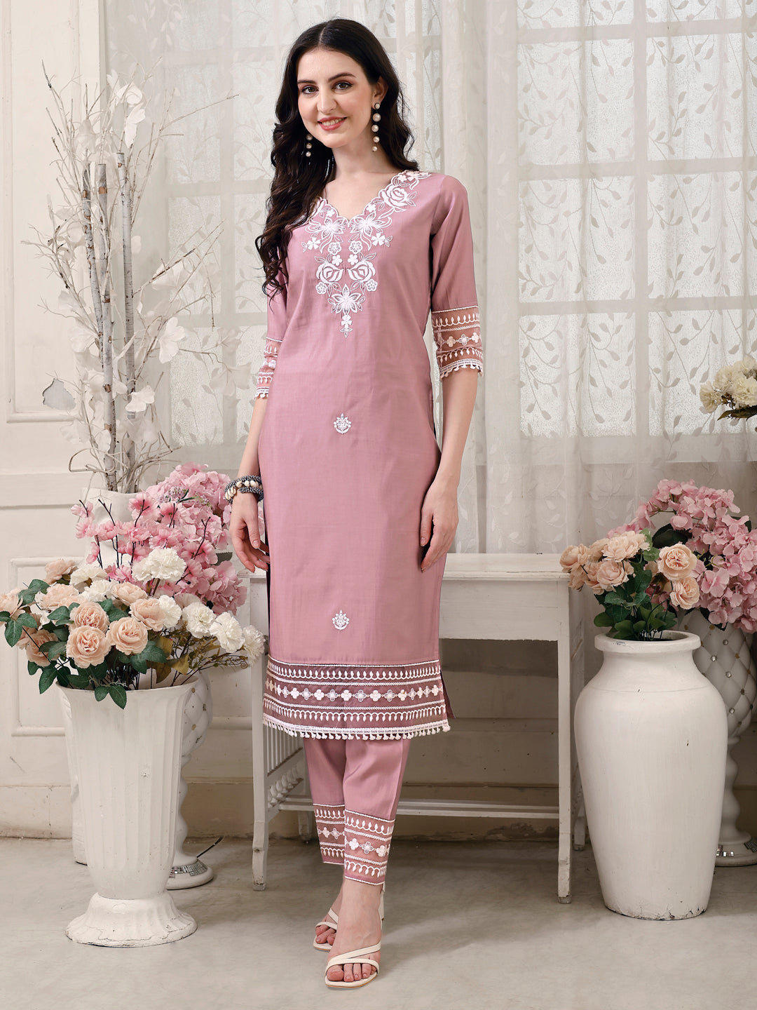 Pakistani Embroidered Kurta With Pant & Embroidered Dupatta, Multicolor - Hiral Fashion | Grocsy