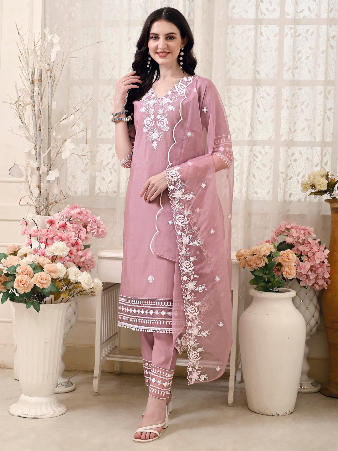 Pakistani Embroidered Kurta With Pant & Embroidered Dupatta, Multicolor - Hiral Fashion | Grocsy