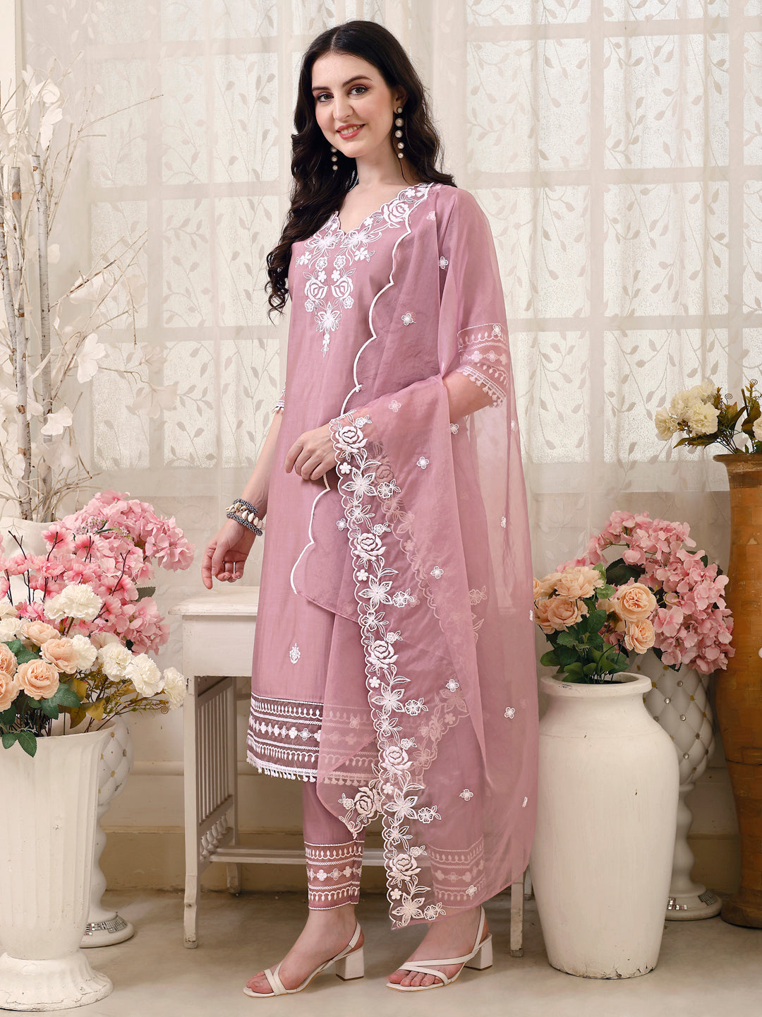 Pakistani Embroidered Kurta With Pant & Embroidered Dupatta, Multicolor - Hiral Fashion | Grocsy