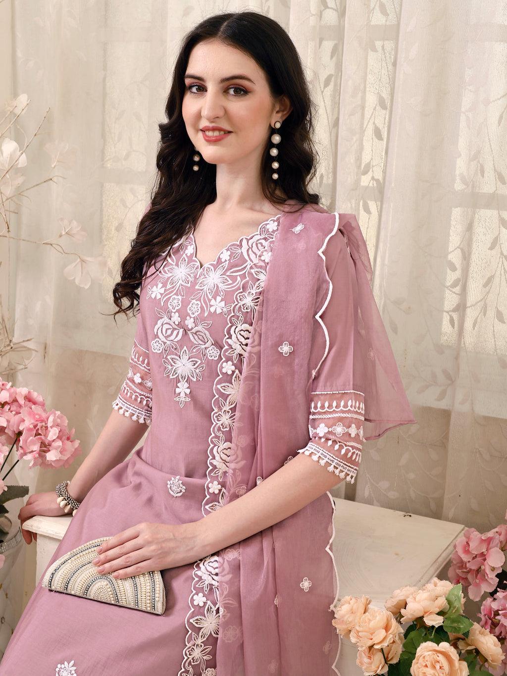 Pakistani Embroidered Kurta With Pant & Embroidered Dupatta, Multicolor - Hiral Fashion | Grocsy