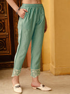 Pakistani Embroidered Kurta With Pant & Embroidered Dupatta, Green - Hiral Fashion | Grocsy