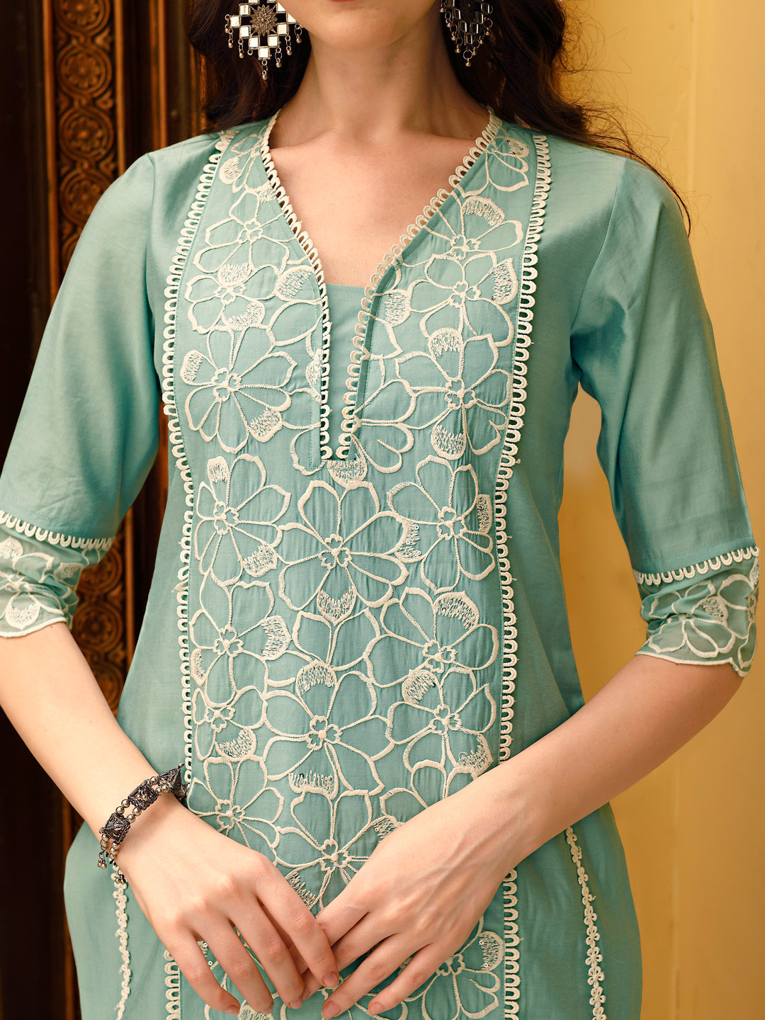 Pakistani Embroidered Kurta With Pant & Embroidered Dupatta, Green - Hiral Fashion | Grocsy