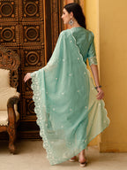 Pakistani Embroidered Kurta With Pant & Embroidered Dupatta, Green - Hiral Fashion | Grocsy