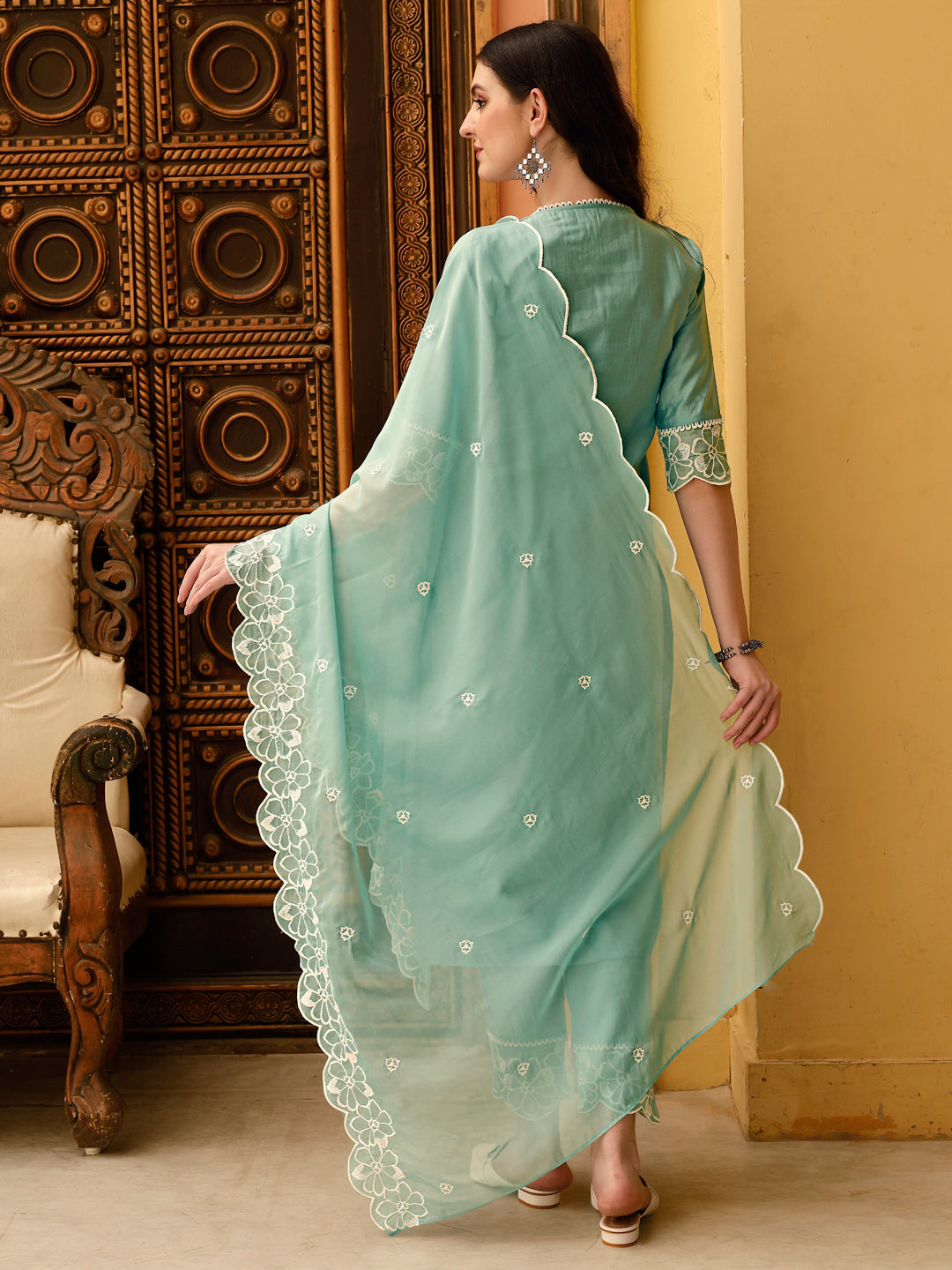 Pakistani Embroidered Kurta With Pant & Embroidered Dupatta, Green - Hiral Fashion | Grocsy