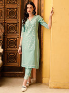 Pakistani Embroidered Kurta With Pant & Embroidered Dupatta, Green - Hiral Fashion | Grocsy