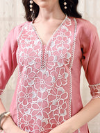 Pakistani Embroidered Kurta With Pant & Embroidered Dupatta, Peach - Hiral Fashion | Grocsy