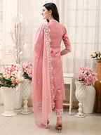 Pakistani Embroidered Kurta With Pant & Embroidered Dupatta, Peach - Hiral Fashion | Grocsy