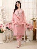 Pakistani Embroidered Kurta With Pant & Embroidered Dupatta, Peach - Hiral Fashion | Grocsy