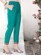 Embroidered Kurta With Pant & Dupatta, Green - Hiral Fashion | Grocsy