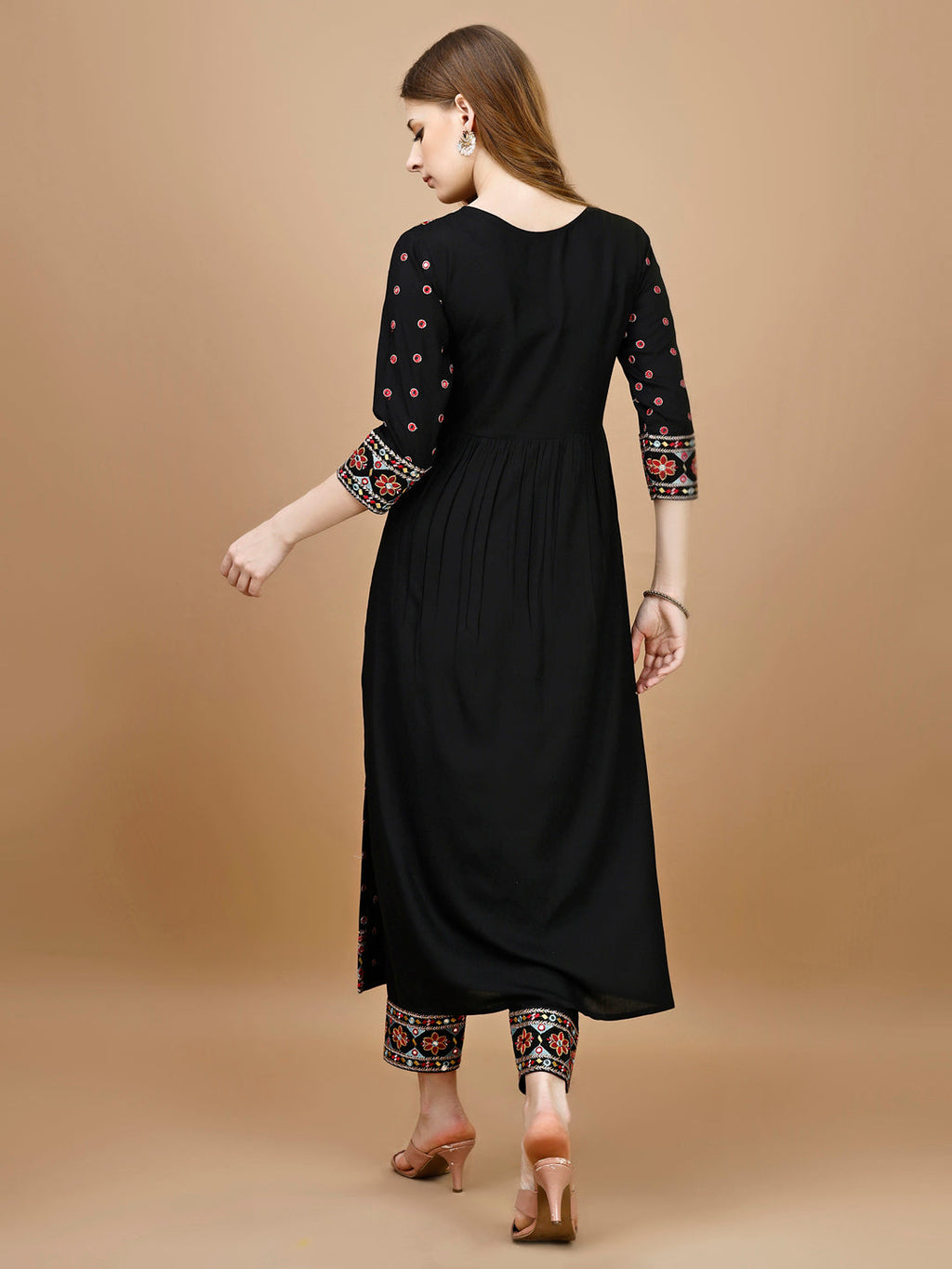 Alia Cut Mirror Embroidered Kurta With Embroidered Pant & Dupatta, Black - Hiral Fashion | Grocsy