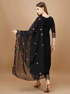 Alia Cut Mirror Embroidered Kurta With Embroidered Pant & Dupatta, Black - Hiral Fashion | Grocsy