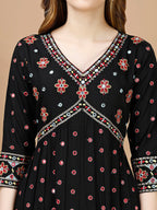 Alia Cut Mirror Embroidered Kurta With Embroidered Pant & Dupatta, Black - Hiral Fashion | Grocsy