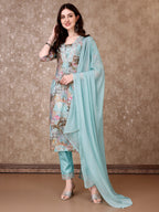 Embroidered & Floral Printed Kurta With Pant & Dupatta Premium Luxury, Multicolor - Hiral Fashion | Grocsy