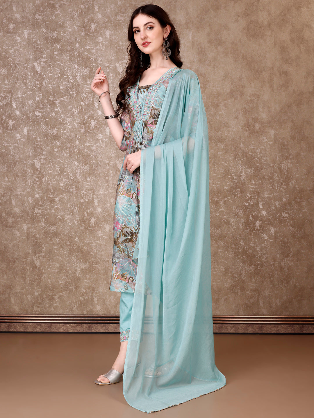 Embroidered & Floral Printed Kurta With Pant & Dupatta Premium Luxury, Multicolor - Hiral Fashion | Grocsy