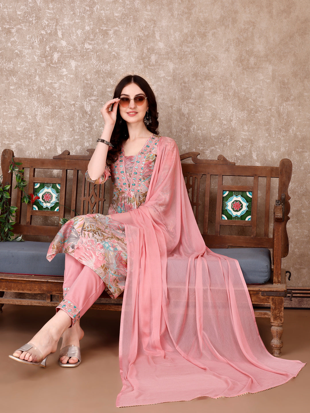 Embroidered & Floral Printed Kurta With Pant & Dupatta Premium Luxury, Multicolor - Hiral Fashion | Grocsy
