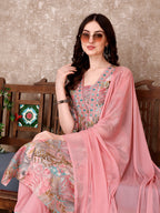 Embroidered & Floral Printed Kurta With Pant & Dupatta Premium Luxury, Multicolor - Hiral Fashion | Grocsy