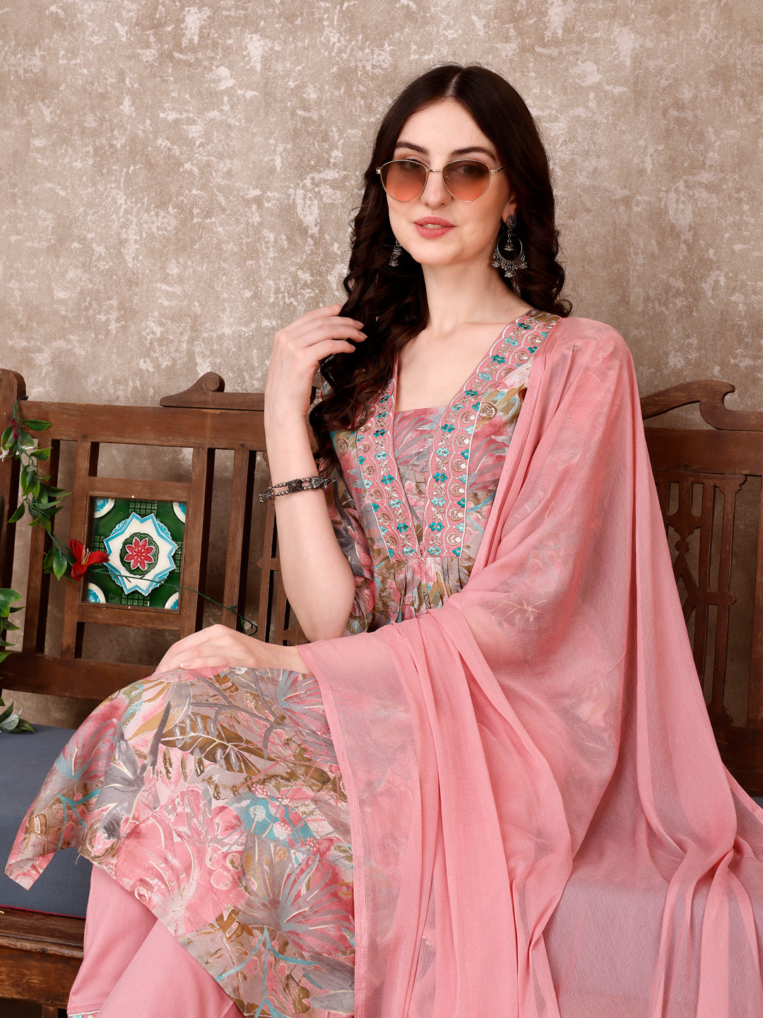 Embroidered & Floral Printed Kurta With Pant & Dupatta Premium Luxury, Multicolor - Hiral Fashion | Grocsy