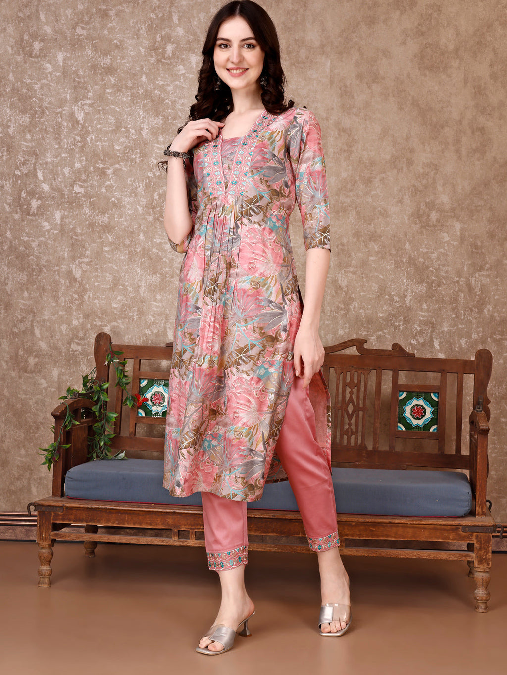 Embroidered & Floral Printed Kurta With Pant & Dupatta Premium Luxury, Multicolor - Hiral Fashion | Grocsy
