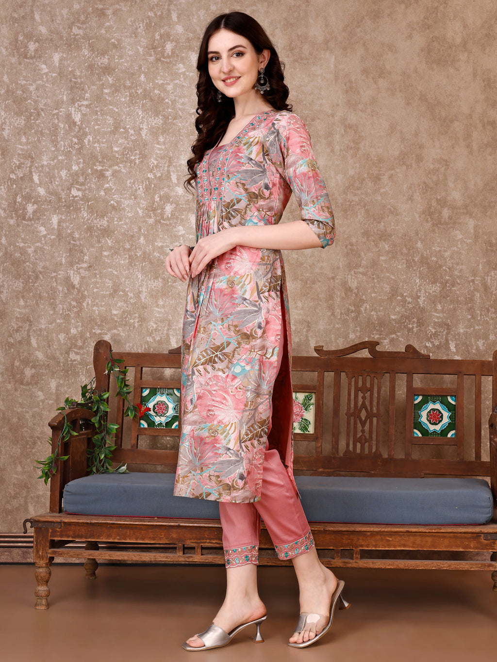 Embroidered & Floral Printed Kurta With Pant & Dupatta Premium Luxury, Multicolor - Hiral Fashion | Grocsy