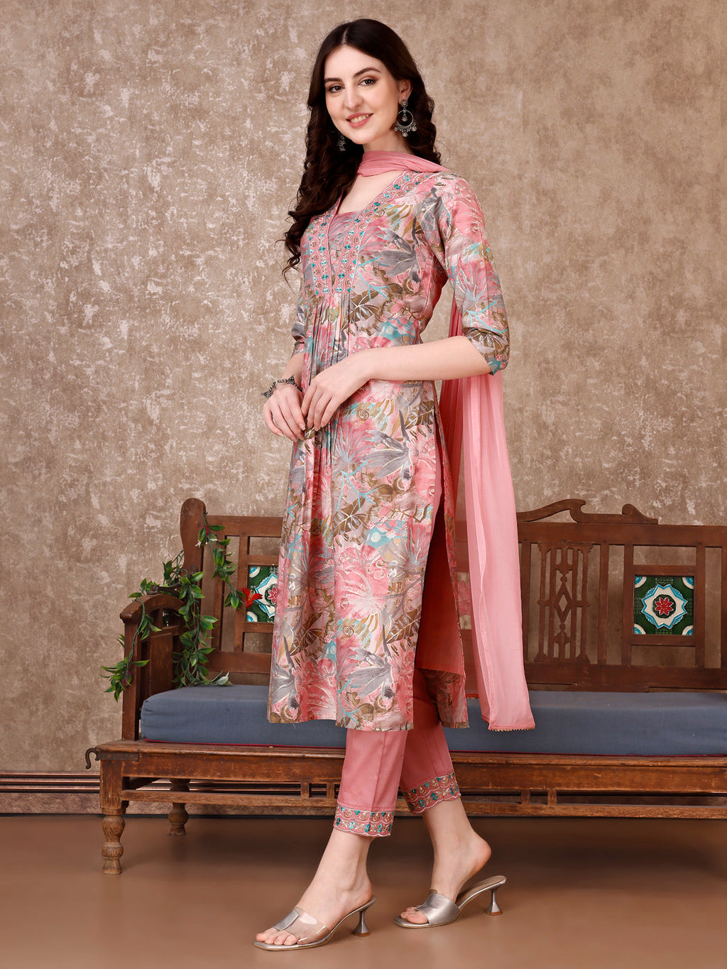 Embroidered & Floral Printed Kurta With Pant & Dupatta Premium Luxury, Multicolor - Hiral Fashion | Grocsy