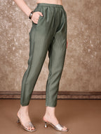 Hand Embroidered & Brasso Kurta With Pant & Organza Printed Dupatta, Green - Hiral Fashion | Grocsy